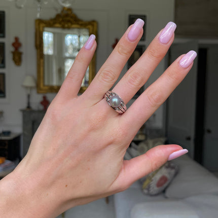A Rare Design | Art Deco, 1920s, 18ct White Gold Natural Pearl Ring