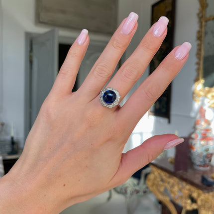 Art Deco, 18ct White Gold, Royal Blue Sapphire and Diamond Ring