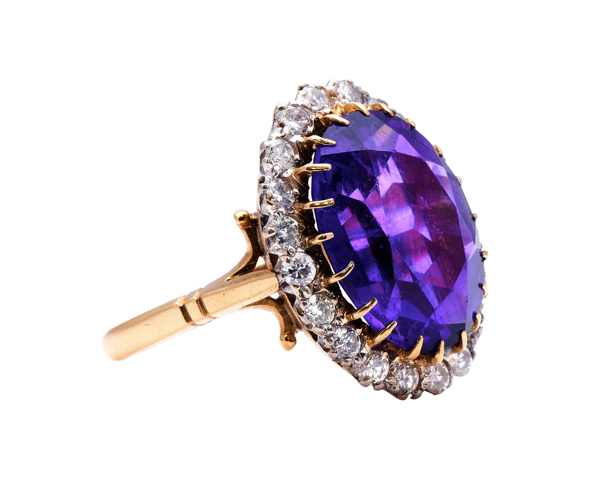 Art Deco, 18ct Gold, Amethyst and Diamond Cluster Ring