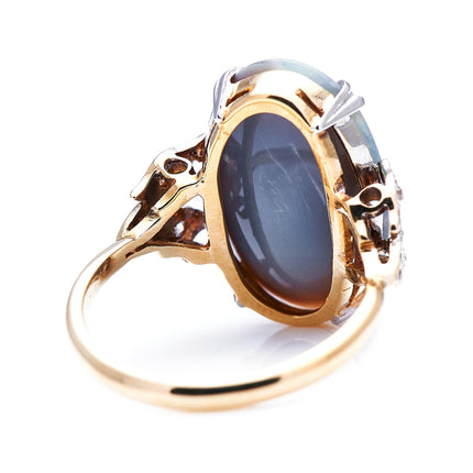 Art Deco, 18ct Gold, Black Opal and Diamond Ring