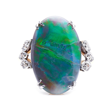 Art Deco, 18ct Gold, Black Opal and Diamond Ring
