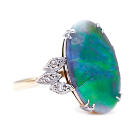 Art Deco, 18ct Gold, Black Opal and Diamond Ring