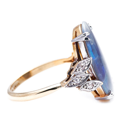 Art Deco, 18ct Gold, Black Opal and Diamond Ring