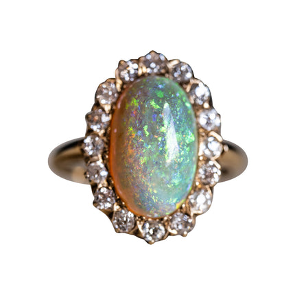  Art-Deco-Opal-18-Carat-Gold-Antique-Diamond-Cluster-Ring-Vintage-Boutique