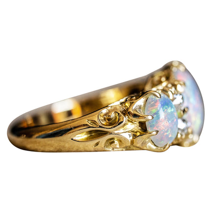 Art Deco, 18ct Gold, Opal and Diamond Ring