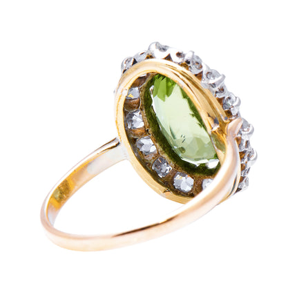 Art Deco, 18ct Gold, Peridot and Diamond Cluster Ring