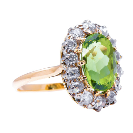 Art Deco, 18ct Gold, Peridot and Diamond Cluster Ring