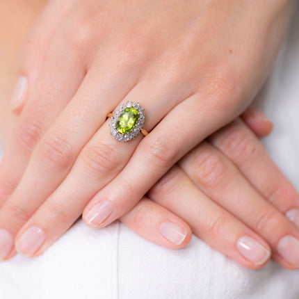 Art Deco, 18ct Gold, Peridot and Diamond Cluster Ring