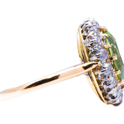 Art Deco, 18ct Gold, Peridot and Diamond Cluster Ring