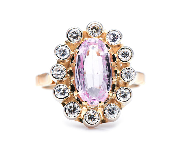 Art-Deco-Pink-Topaz-Diamond-Cluster-Ring-Antique-Vintage-Boutique