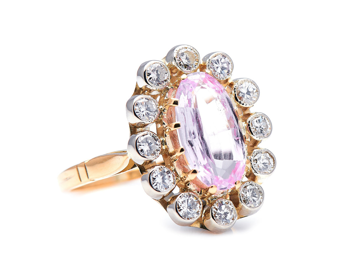 Art Deco, 18ct Gold, Pink Topaz and Diamond Cluster Ring