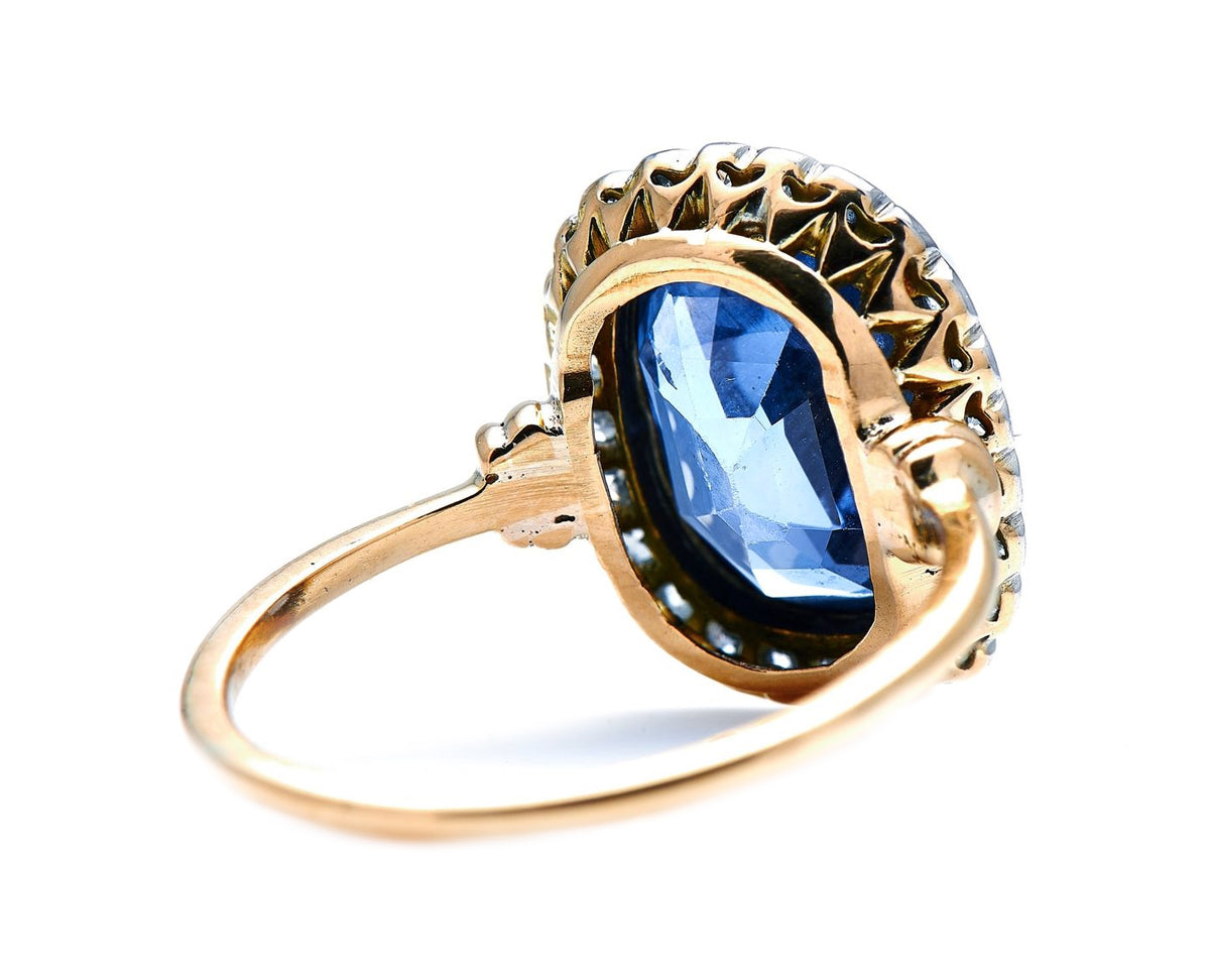 Art Deco, 18ct Gold, Sri Lanka Sapphire and Diamond Cluster Ring