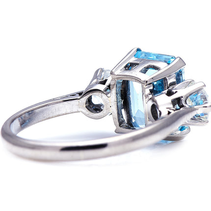 Art Deco, 18ct White Gold, Aquamarine and Diamond Three-Stone Ring