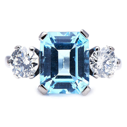 Art Deco, 18ct White Gold, Aquamarine and Diamond Three-Stone Ring