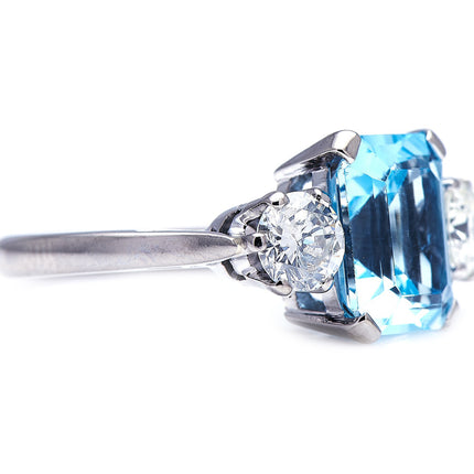 Art Deco, 18ct White Gold, Aquamarine and Diamond Three-Stone Ring