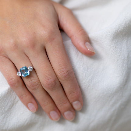 Art Deco, 18ct White Gold, Aquamarine and Diamond Three-Stone Ring