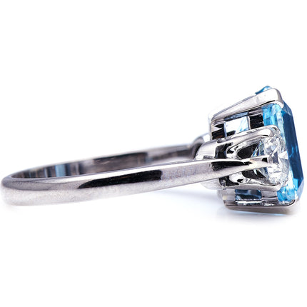 Art Deco, 18ct White Gold, Aquamarine and Diamond Three-Stone Ring