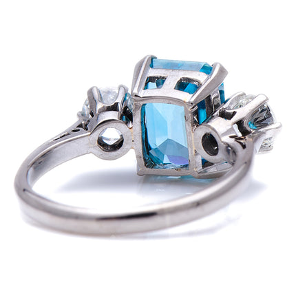 Art Deco, 18ct White Gold, Platinum, Zircon and Diamond Three-Stone Ring