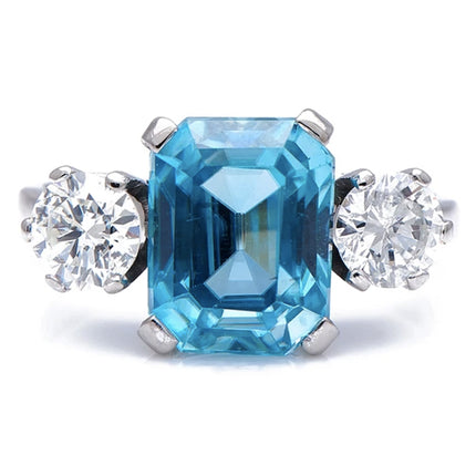 Art Deco, 18ct White Gold, Platinum, Zircon and Diamond Three-Stone Ring