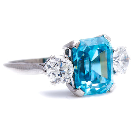 Art Deco, 18ct White Gold, Platinum, Zircon and Diamond Three-Stone Ring