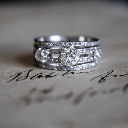 Art Deco, 18ct White Gold, Three-Stone Diamond Ring | Antique Rings | Antique Ring Boutique | Vintage Engagement Rings | Antique Engagement Rings | Antique Jewellery Company | Vintage Jewellery 