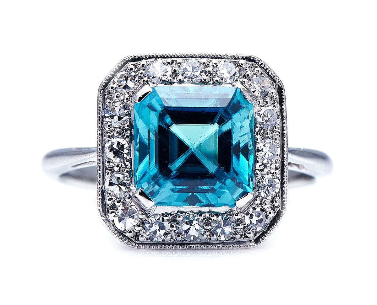 Art Deco, 18ct White Gold, Zircon and Diamond Ring
