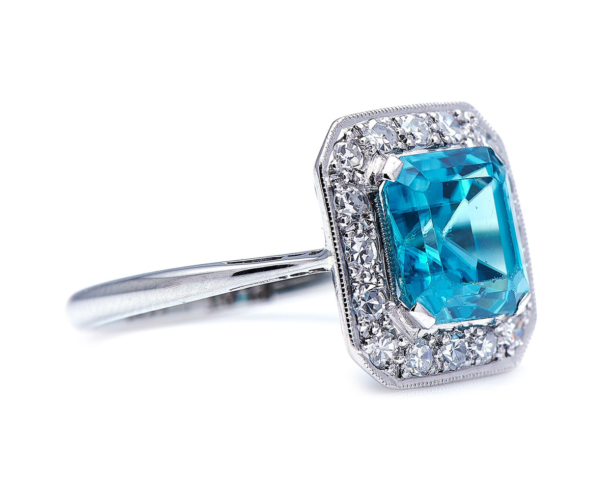Art Deco, 18ct White Gold, Zircon and Diamond Ring