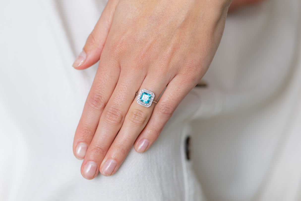 Art Deco, 18ct White Gold, Zircon and Diamond Ring