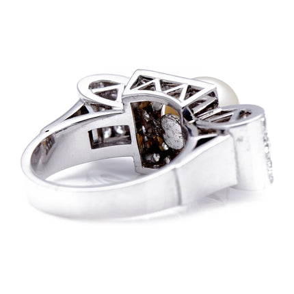 Art Deco, 1930's, 18ct White Gold, Large Pearl and Diamond Cocktail Ring