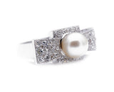Art Deco, 1930's, 18ct White Gold, Large Pearl and Diamond Cocktail Ring