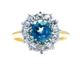Art Deco, American, Rare Teal Sapphire and Diamond Cluster Ring