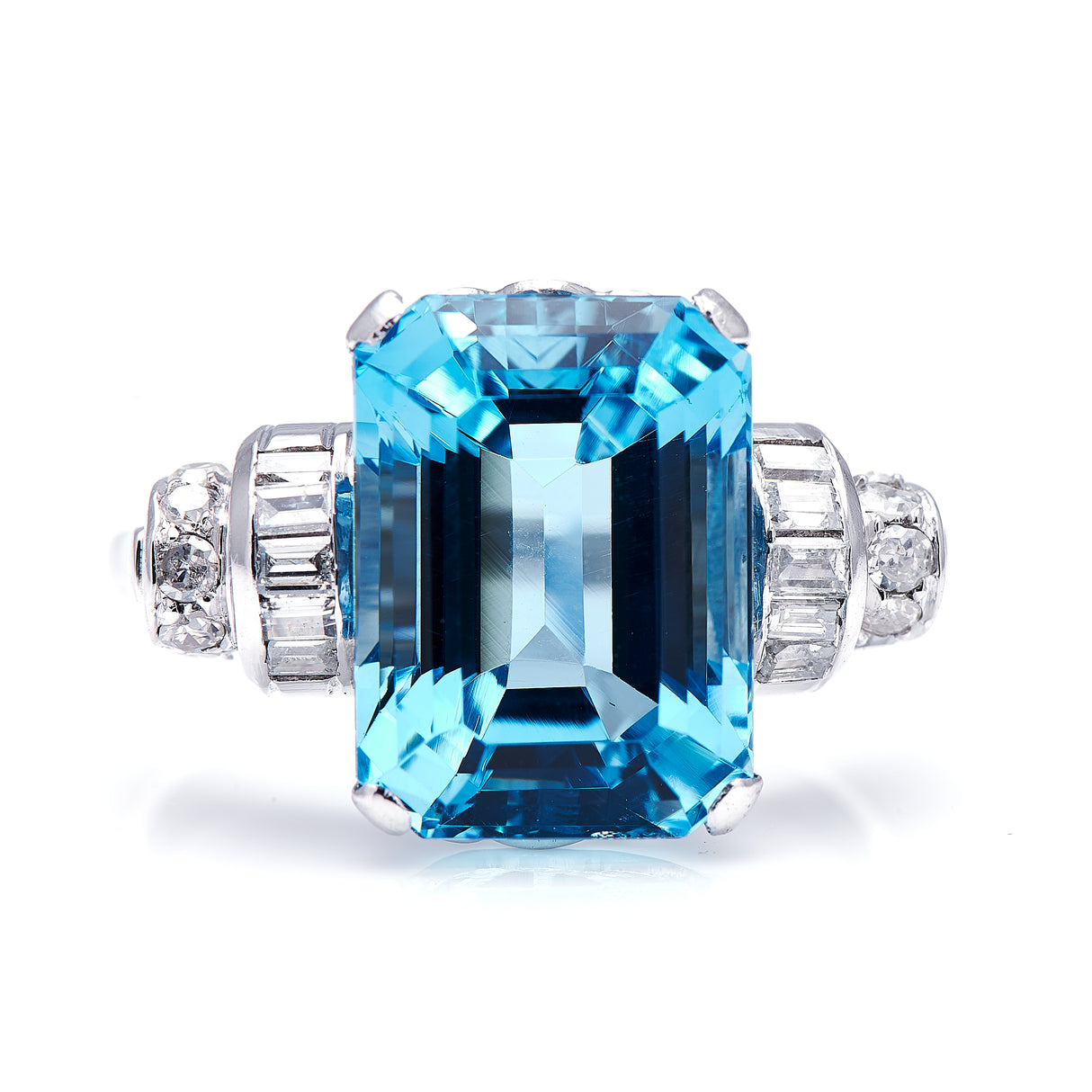 Art Deco, Platinum, Aquamarine and Diamond Ring