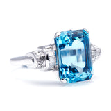 Art Deco, Antique Vintage Platinum, Aquamarine and Diamond Engagement Ring