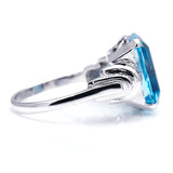 Art Deco, Antique Vintage Platinum, Aquamarine and Diamond Engagement Ring 2