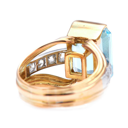 Art Deco, French, 18ct Gold, Aquamarine and Diamond Ring