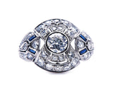 Art-Deco-French-Platinum-Diamond-Sapphire-Bombé-Ring-Vintage-Antique