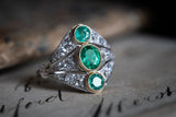 Antique Rings Art Deco, French, Platinum, Emerald and Diamond Ring