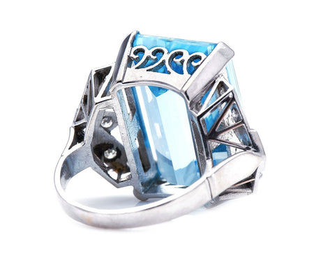 Art Deco, German, 14ct White Gold, Aquamarine and Diamond Ring  | Antique Rings | Antique Ring Boutique | Vintage Engagement Rings | Antique Engagement Rings 