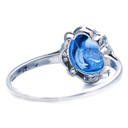 Art Deco, Platinum, Cabochon Sri Lankan Sapphire and Diamond Ring