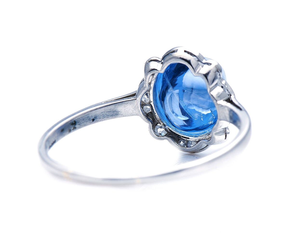 Art Deco, platinum, cabochon sri lankan sapphire & diamond ring