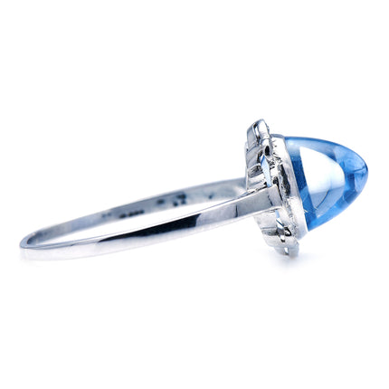 Art Deco, Platinum, Cabochon Sri Lankan Sapphire and Diamond Ring