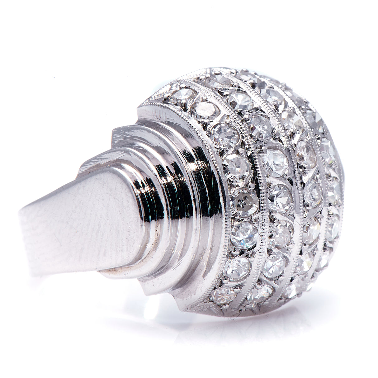 Art Deco, Platinum, Diamond Bombé Ring