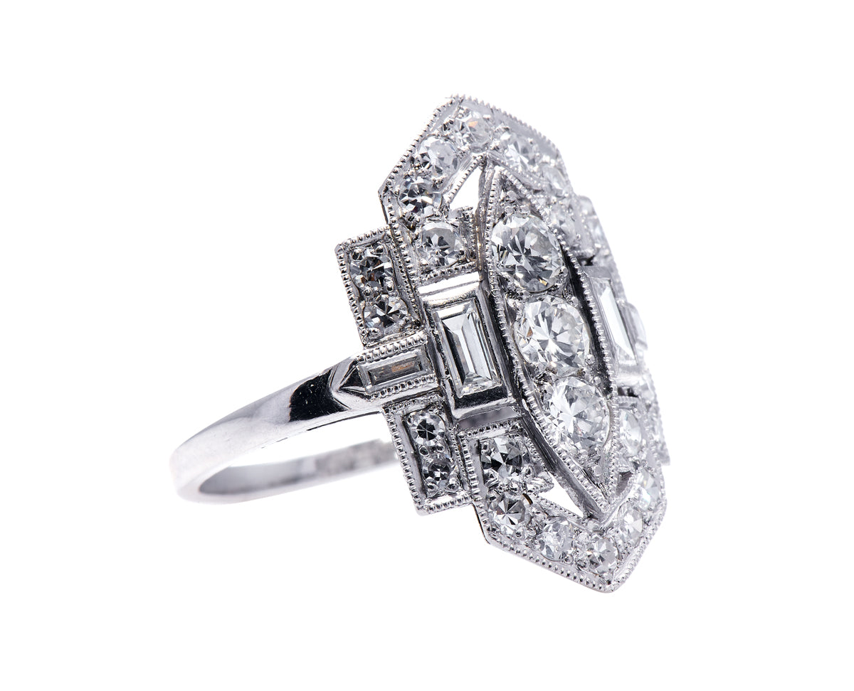 Art Deco, Platinum, Diamond Plaque Ring