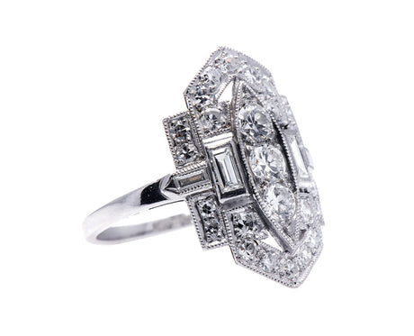 Art Deco, platinum, diamond plaque ring