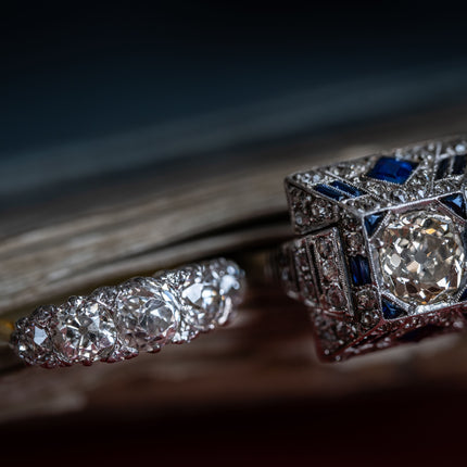 Art Deco, Platinum, Egyptian Revival Sapphire and Diamond Ring