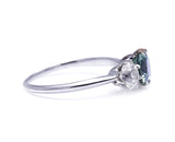 Art Deco, platinum, green sapphire and diamond three stone ring