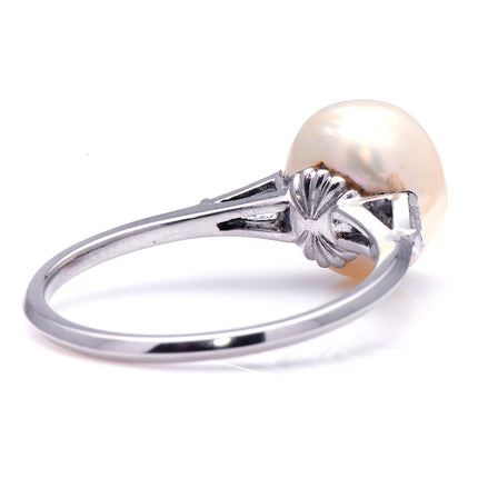 Art Deco, Platinum, Natural Saltwater Pearl and Diamond Ring