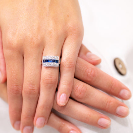 Art Deco, Platinum, Sapphire and Diamond Ring