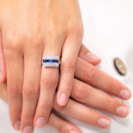 Art Deco, Platinum, Sapphire and Diamond Ring