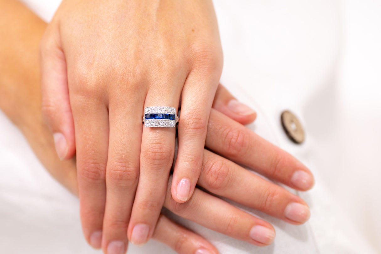 Art Deco, Platinum, Sapphire and Diamond Ring